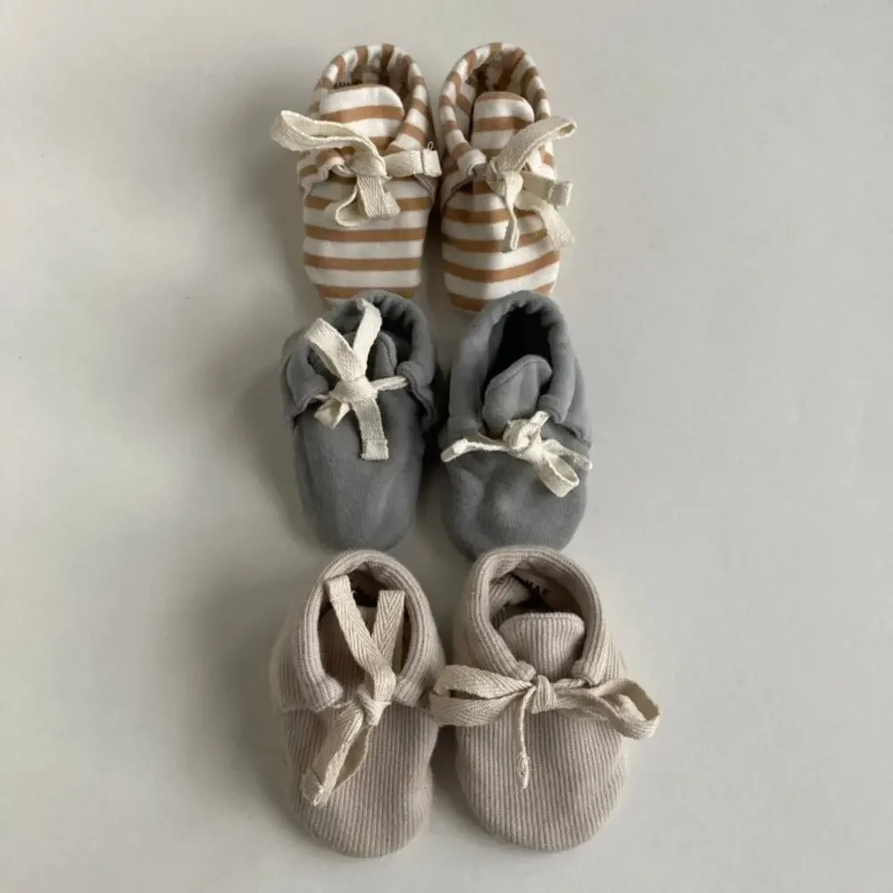 Quincy Mae Baby Shoes Set - Tan, Gray, Cream Striped